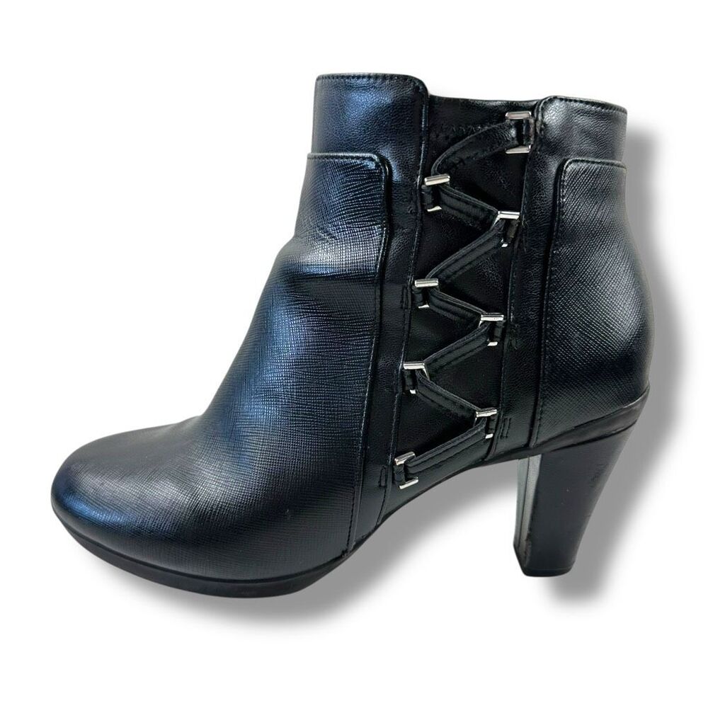 Life Stride Size 8 Hale Faux Leather Heeled Booties Black Edgy Motocore Biker‎